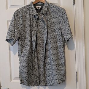 VISSLA Blue and Brown Geometric Print Men's Button Front Shirt Size X-Large